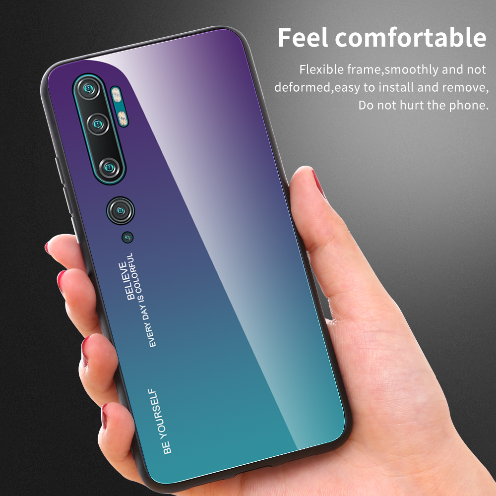 Verre Trempé De Couleur Gradient + Étui Hybride PC + TPU Pour Xiaomi MI CC9 Pro - Rose Bleue