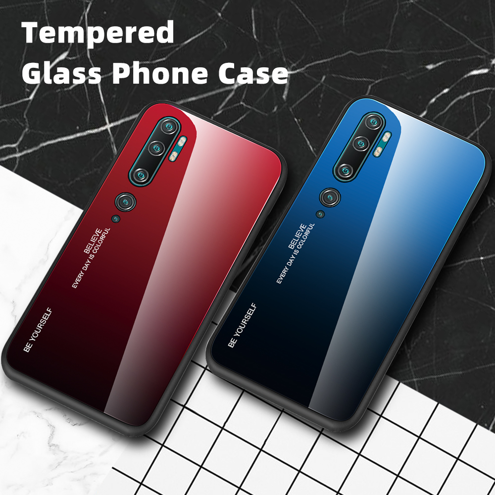 Verre Trempé De Couleur Gradient + Étui Hybride PC + TPU Pour Xiaomi MI CC9 Pro - Rose Bleue