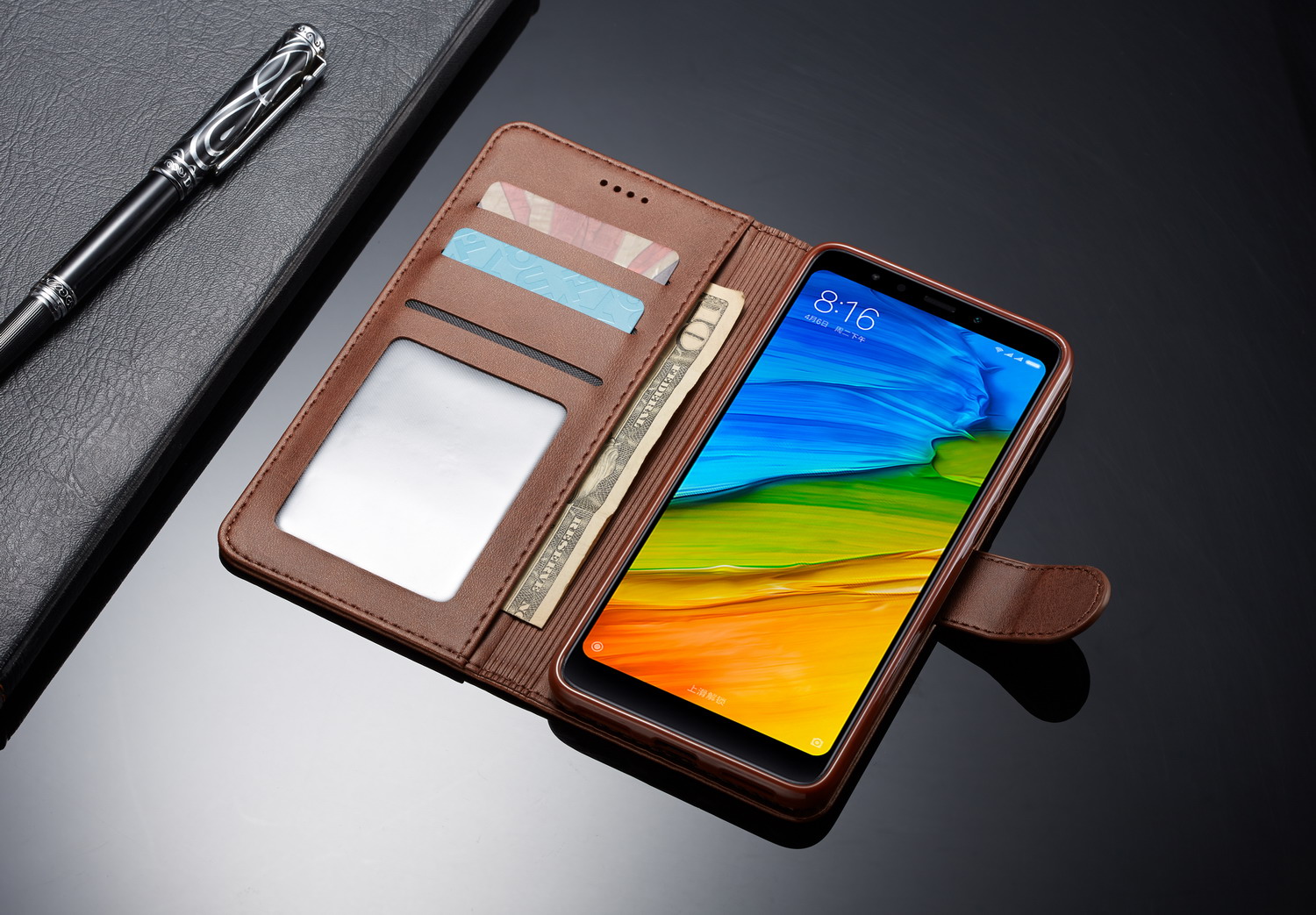 Lc. Cartera De Cuero Imeeke Para Xiaomi Redmi 8 - Café