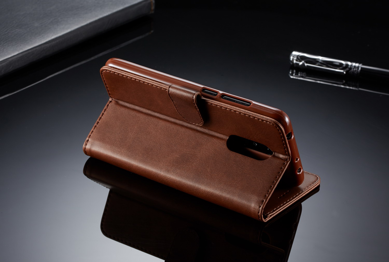 Lc. Cartera De Cuero Imeeke Para Xiaomi Redmi 8 - Café