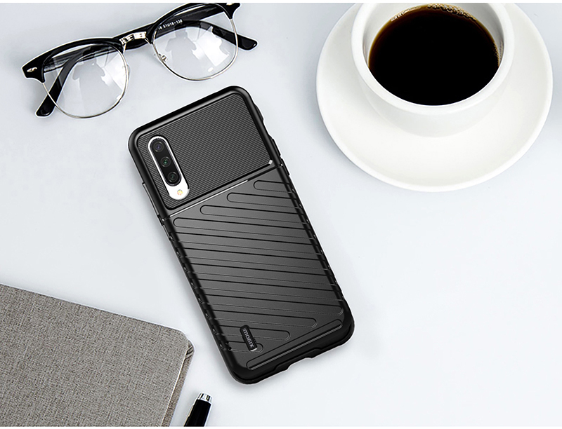 Cas de Dos de la Série de Twill de la Série Thunder Soft TPU Pour Xiaomi Mi CC9 / mi CC9 Meitu Edition - le Noir