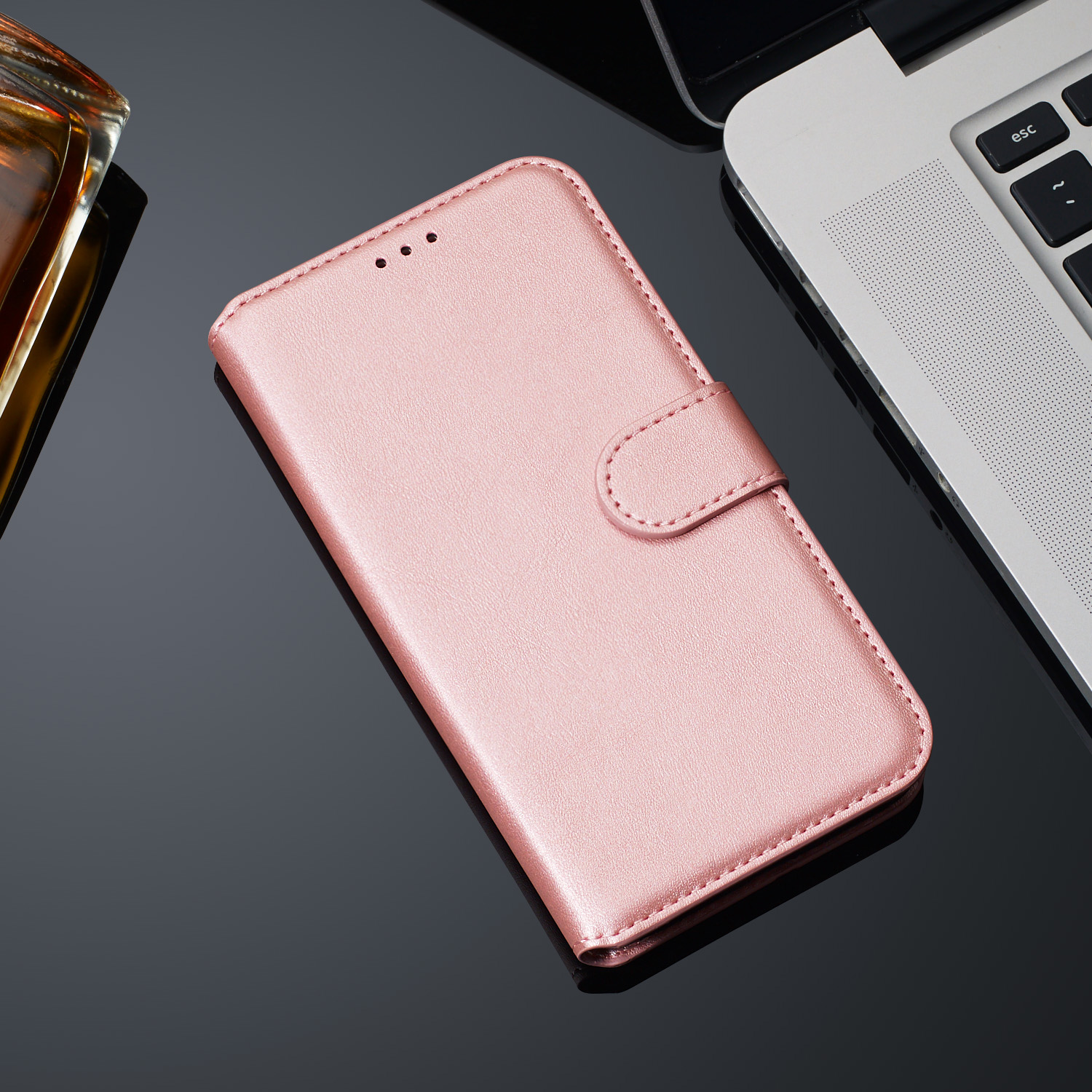 Pour Xiaomi Redmi Note 8 Pro Portefeuille de Couleur Unie en Cuir Magnétique - or Rose