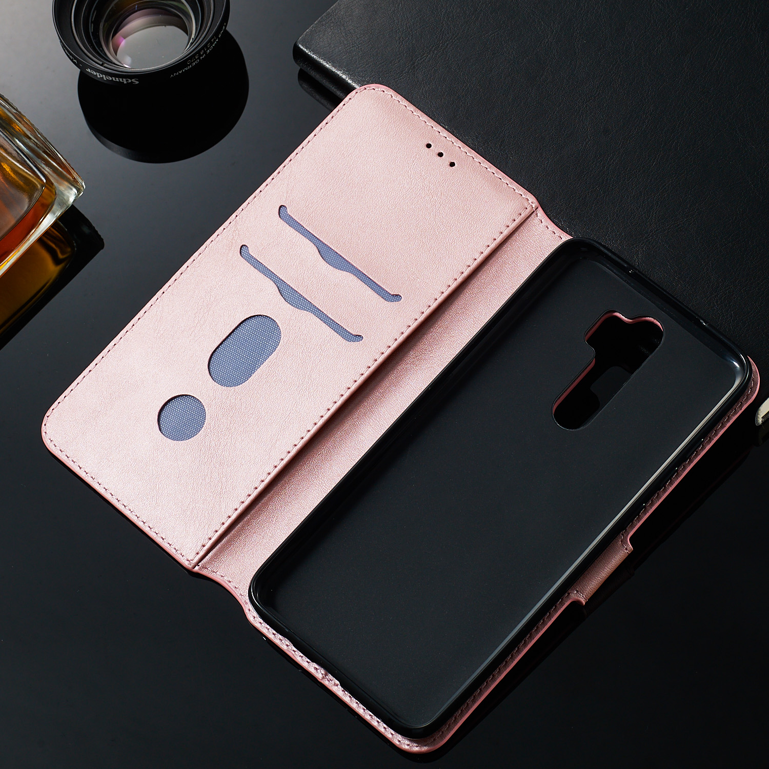 Para Xiaomi Redmi Note 8 Pro Solid Color Willet Cover Cover de Cuero Magnético - Oro Rosa