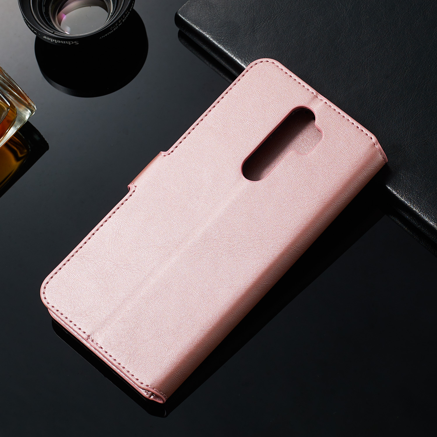 Pour Xiaomi Redmi Note 8 Pro Portefeuille de Couleur Unie en Cuir Magnétique - or Rose