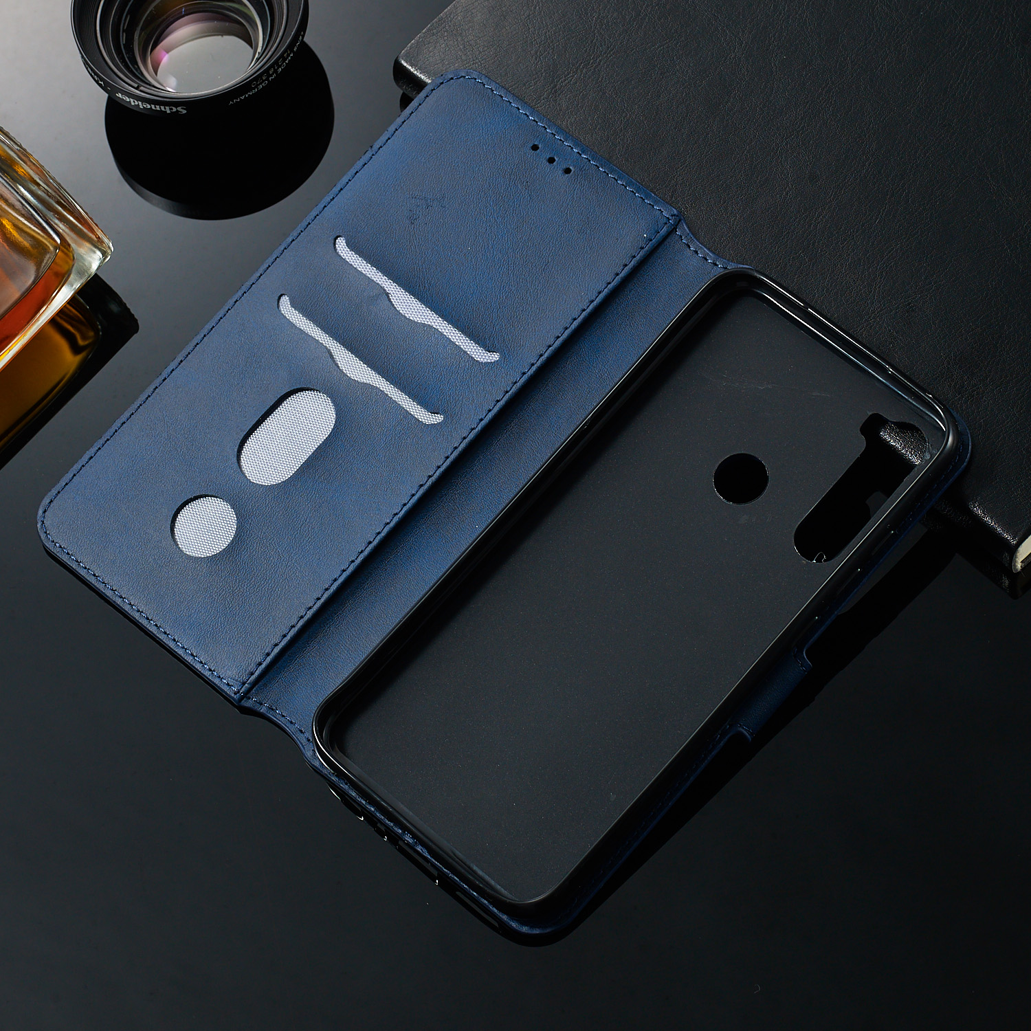 Case de Cuero de Stand de Billetera de Color Sólido Para Xiaomi Redmi Note 8 - Azul