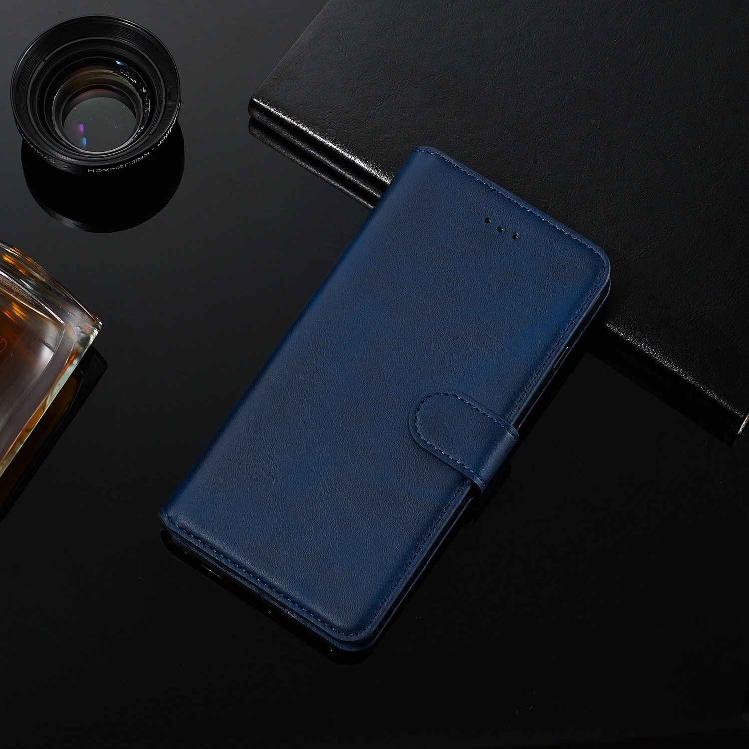 Case de Cuero de Stand de Billetera de Color Sólido Para Xiaomi Redmi Note 8 - Azul