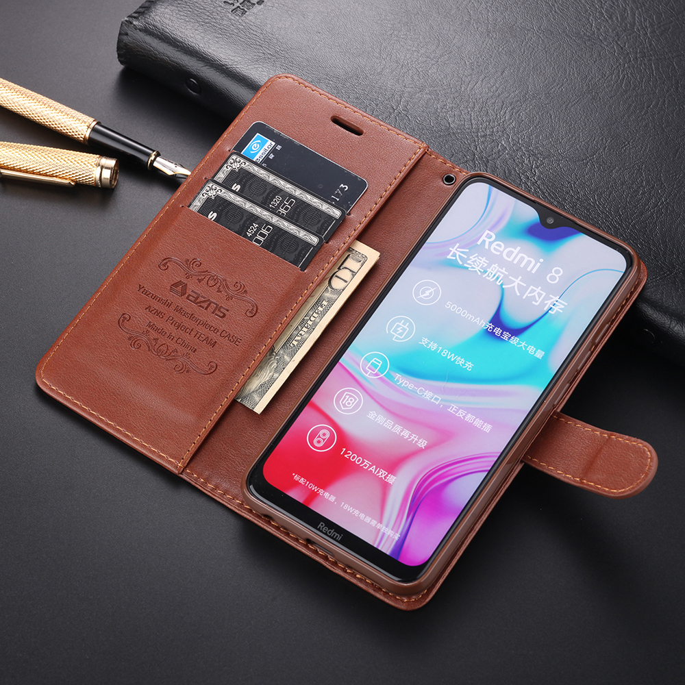 Azns PU Cuero de Cuero Estuche Para Xiaomi Redmi 8/8a - Café