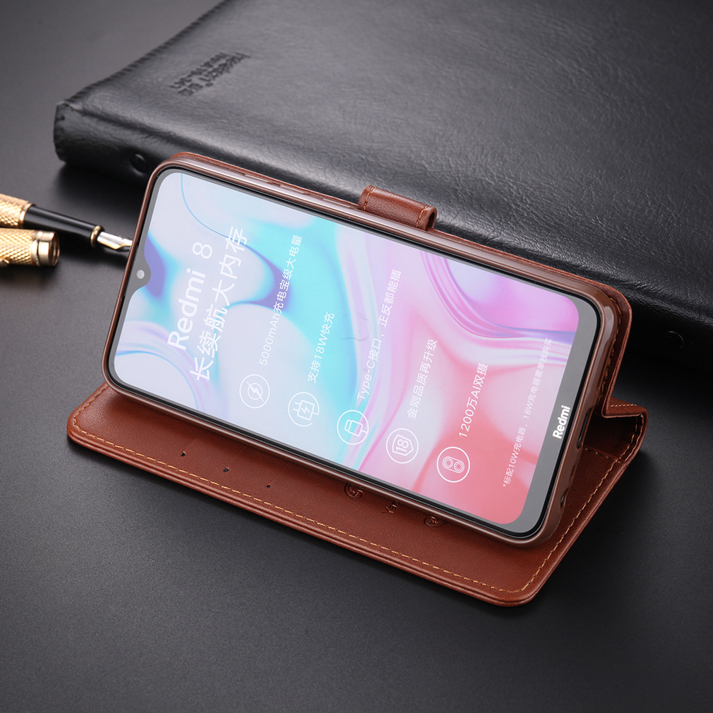 AZNS PU Leder Brieftasche Hülle Für Xiaomi Redmi 8/8a - Kaffee