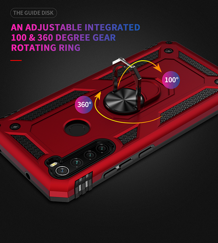 Armatura a 360 ° Ring Ring Kickstand Pc+custodia Ibrida Tpu Per Xiaomi Redmi Note 8 - D'argento