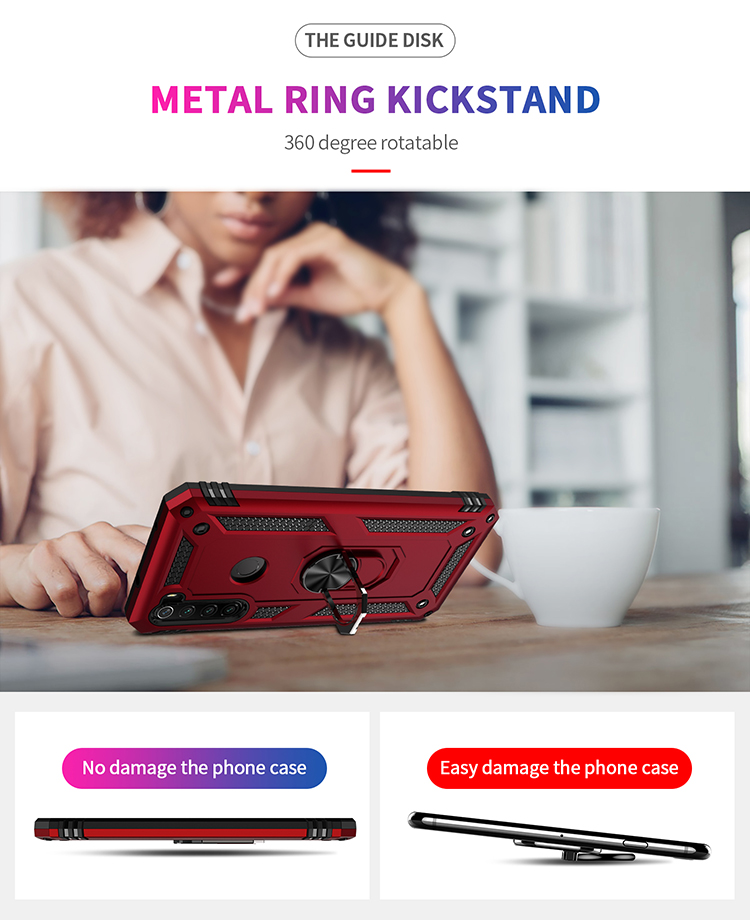 360 ° Rotatable Ring Kickstand Armor PC+TPU Hybrid -hülle Für Xiaomi Redmi Note 8 - Rot