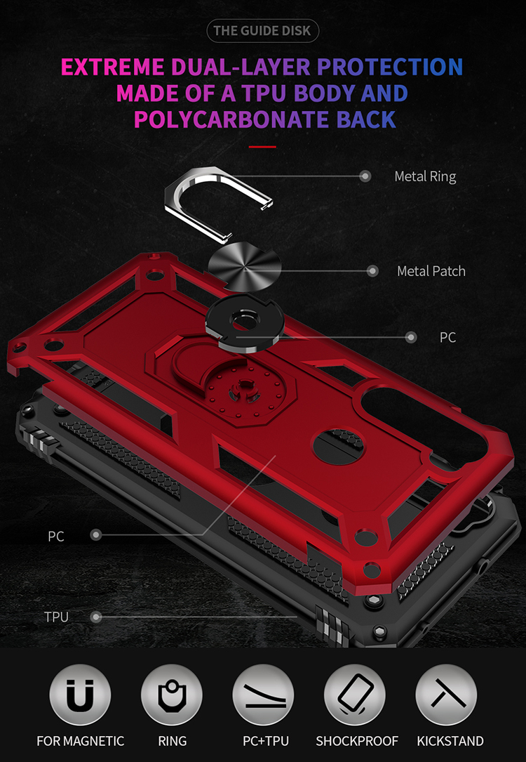 360 ° Rotatable Ring Kickstand Armor PC+TPU Hybrid -hülle Für Xiaomi Redmi Note 8 - Rot