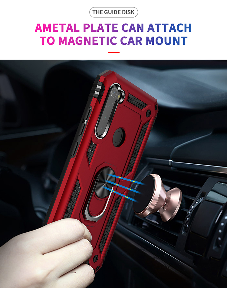 Armatura a 360 ° Ring Ring Kickstand Pc+custodia Ibrida Tpu Per Xiaomi Redmi Note 8 - Rosso