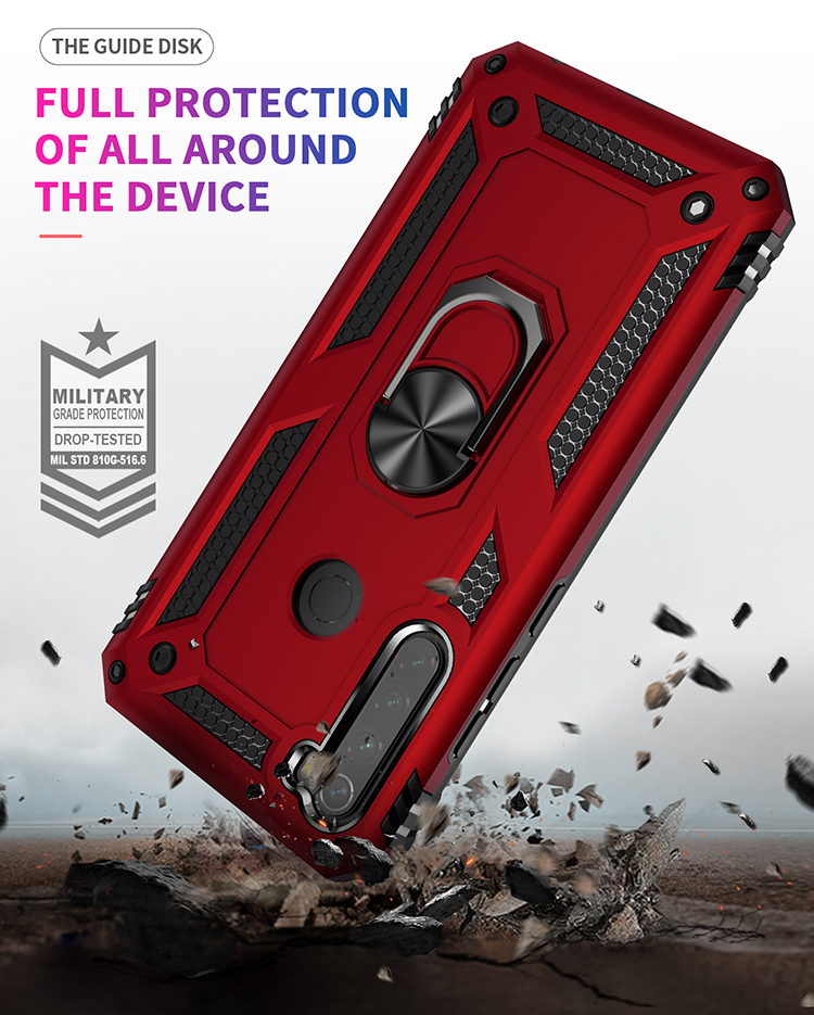 360 ° Rotatable Ring Kickstand Armor PC+TPU Hybrid -hülle Für Xiaomi Redmi Note 8 - Silber-