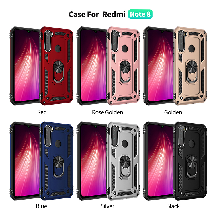 360 ° Rotatable Ring Kickstand Armor PC+TPU Hybrid -hülle Für Xiaomi Redmi Note 8 - Rot