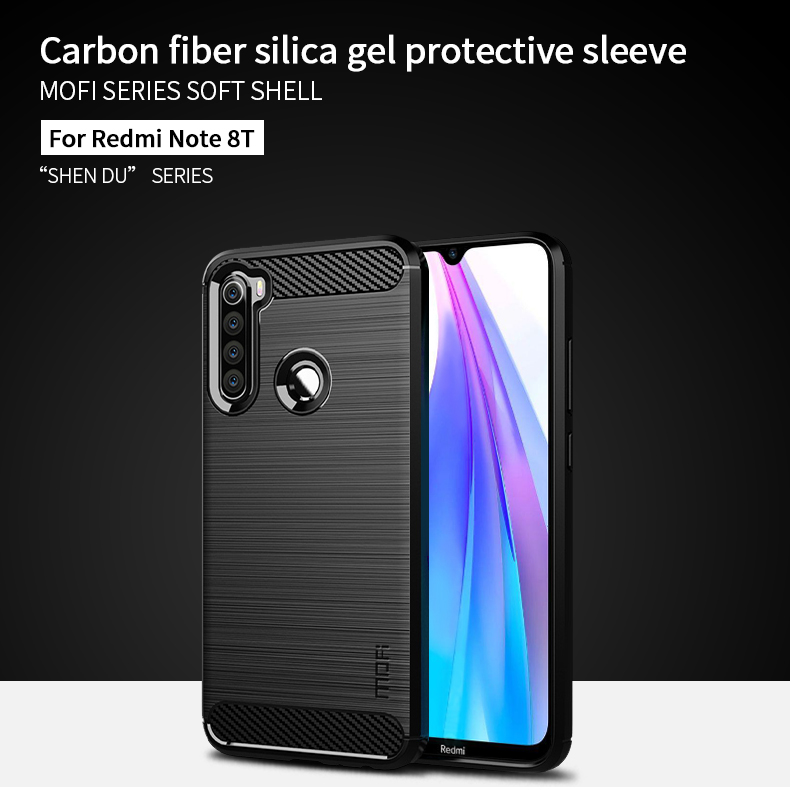 Couvercle TPU Brossé en Fibre de Carbone Mofi Pour Xiaomi Redmi Note 8T - le Noir