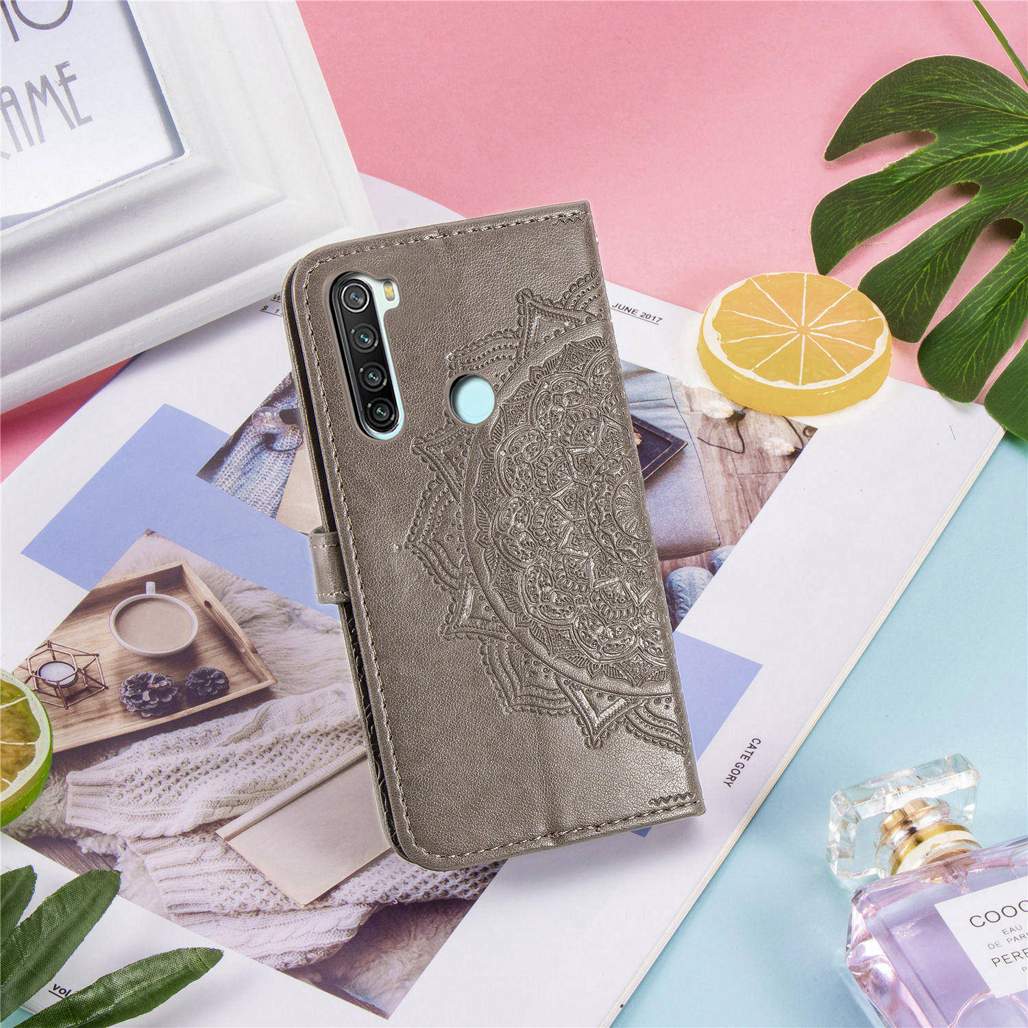 Mandala Flower en Cuir en Relief en Cuir Support Portefeuille Pour Xiaomi Redmi Note 8T - Bleu