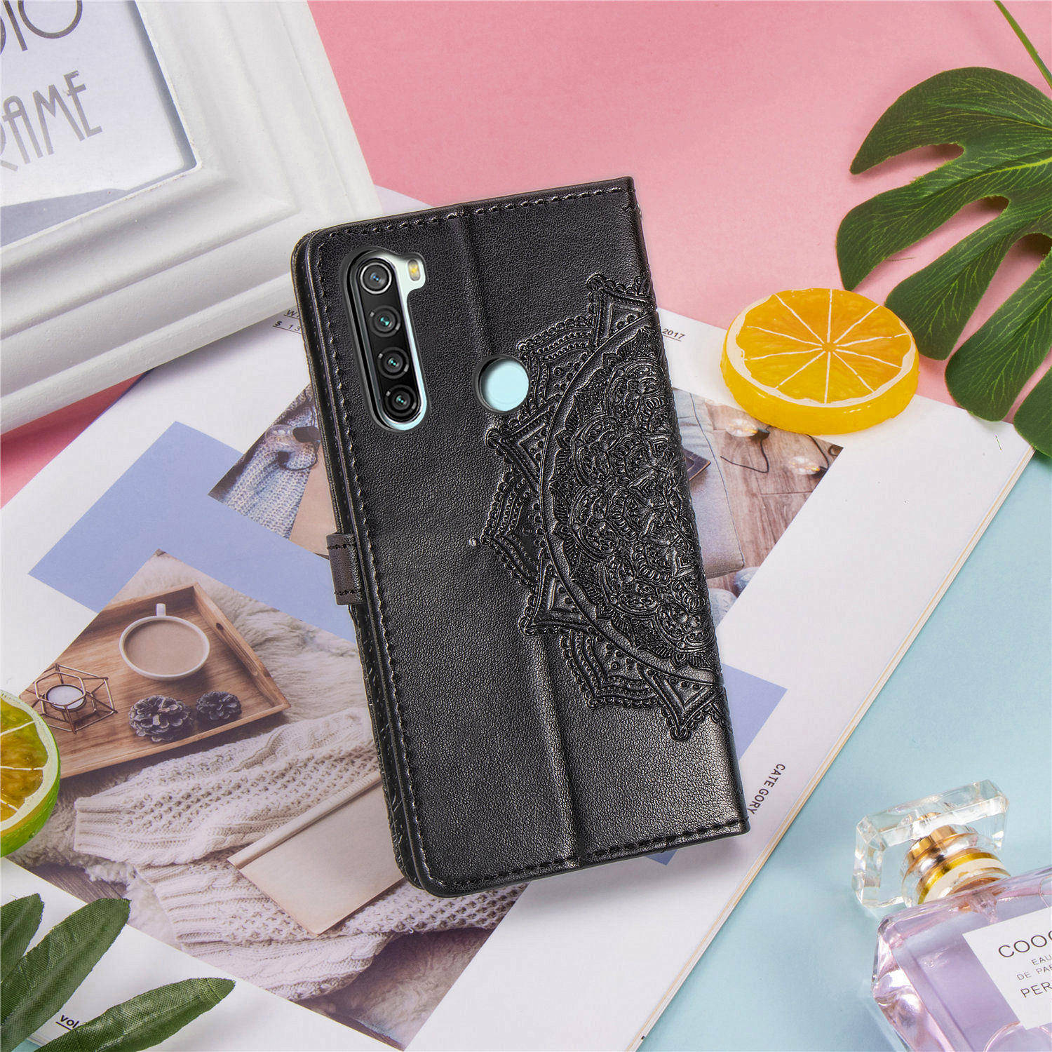 Mandala Flower en Cuir en Relief en Cuir Support Portefeuille Pour Xiaomi Redmi Note 8T - Bleu