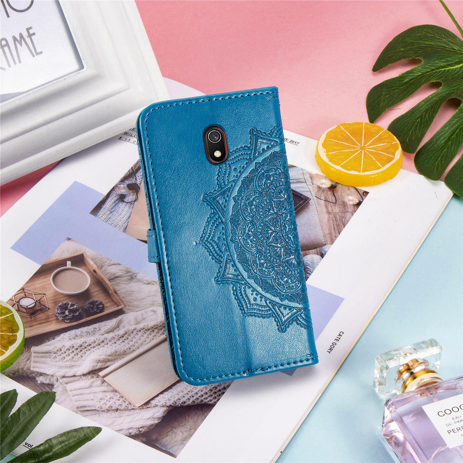 Mandala Fleur en Relief Couvercle de Protecteur en Cuir Avec Portefeuille Pour Xiaomi Redmi 8a - le Noir