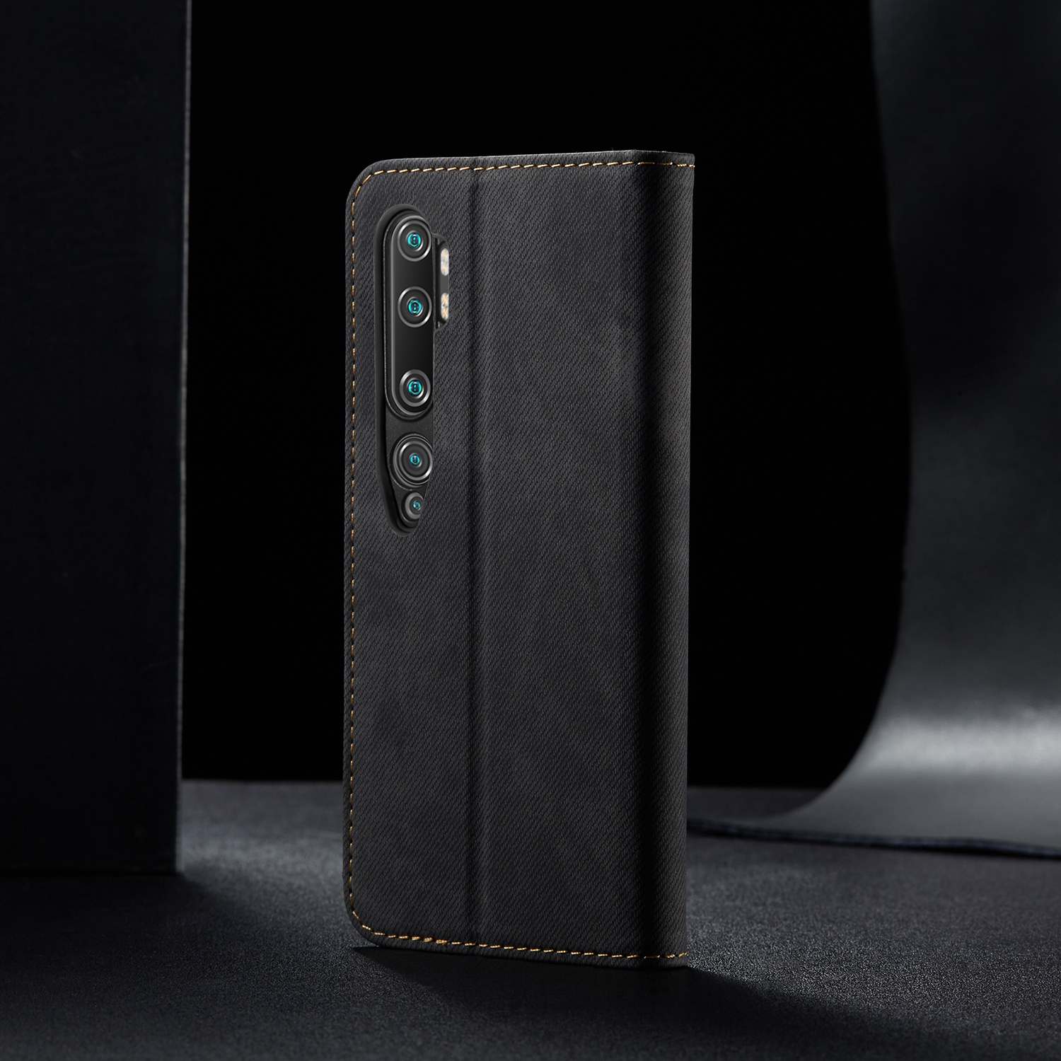 Case de Billetera de Cuero de Tela de Jeans de Estilo Retro Para Xiaomi Mi CC9 Pro / Mi Nota 10 / Mi Nota 10 Pro - Caqui