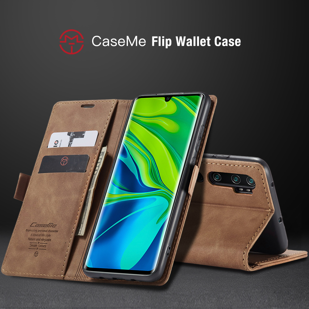 CASEME 013 Serio Auto-absorvido Caixa de Carteira de Couro Para Xiaomi Mi CC9 Pro/Mi Nota 10 Pro/Mi Nota 10 - Preto