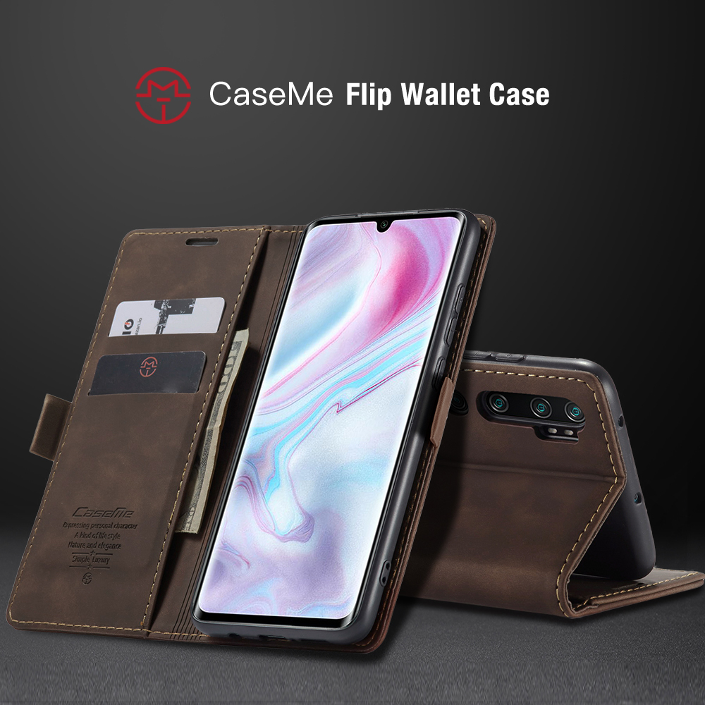 CASEME 013 Serio Auto-absorvido Caixa de Carteira de Couro Para Xiaomi Mi CC9 Pro/Mi Nota 10 Pro/Mi Nota 10 - Preto