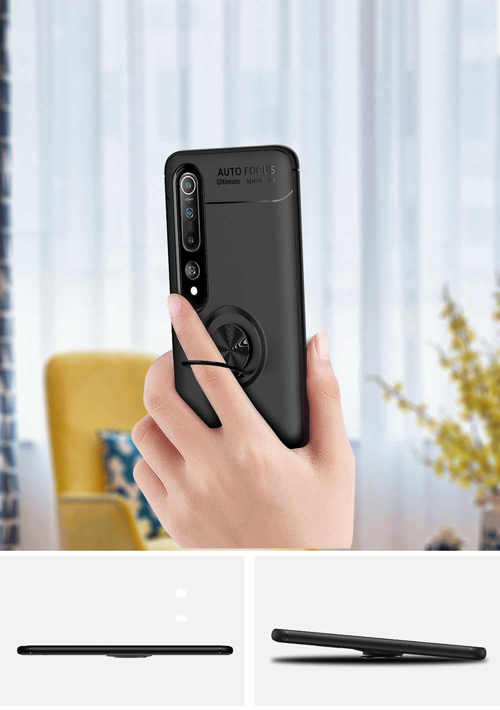 Case TPU Kickstand Per Dito Per Xiaomi Mi 10 / Mi 10 Pro (tela in Metallo Incorporato) - Tutto Nero