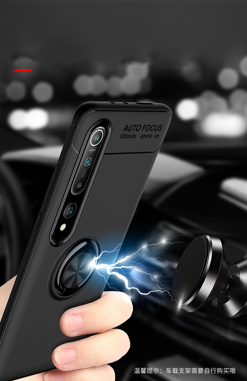 Case TPU Kickstand Per Dito Per Xiaomi Mi 10 / Mi 10 Pro (tela in Metallo Incorporato) - Tutto Nero