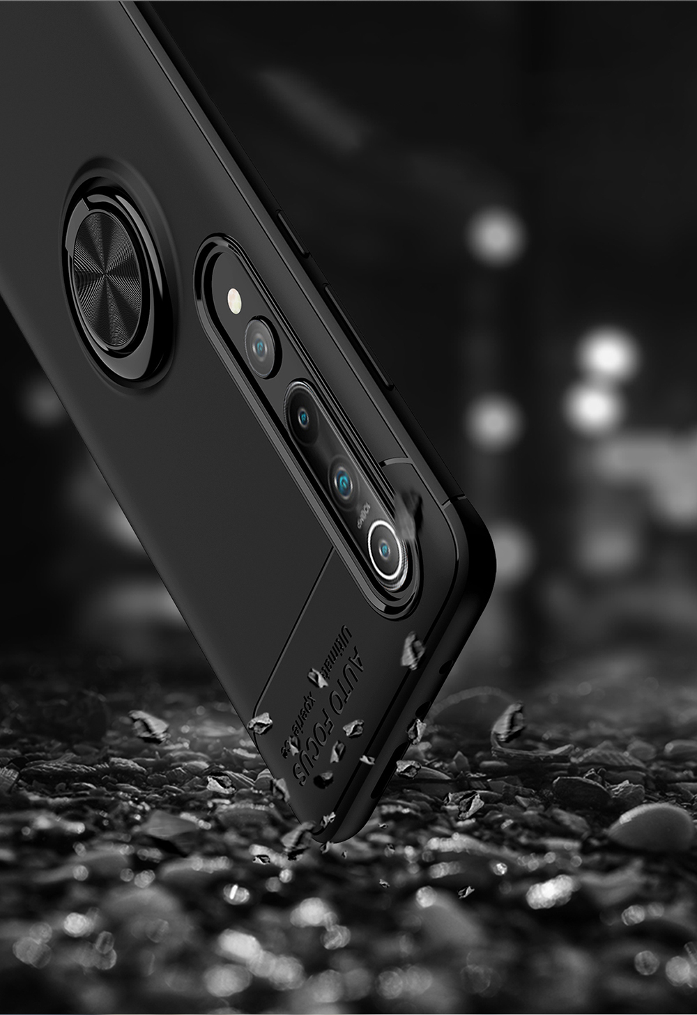 Case TPU Kickstand Per Dito Per Xiaomi Mi 10 / Mi 10 Pro (tela in Metallo Incorporato) - Tutto Nero