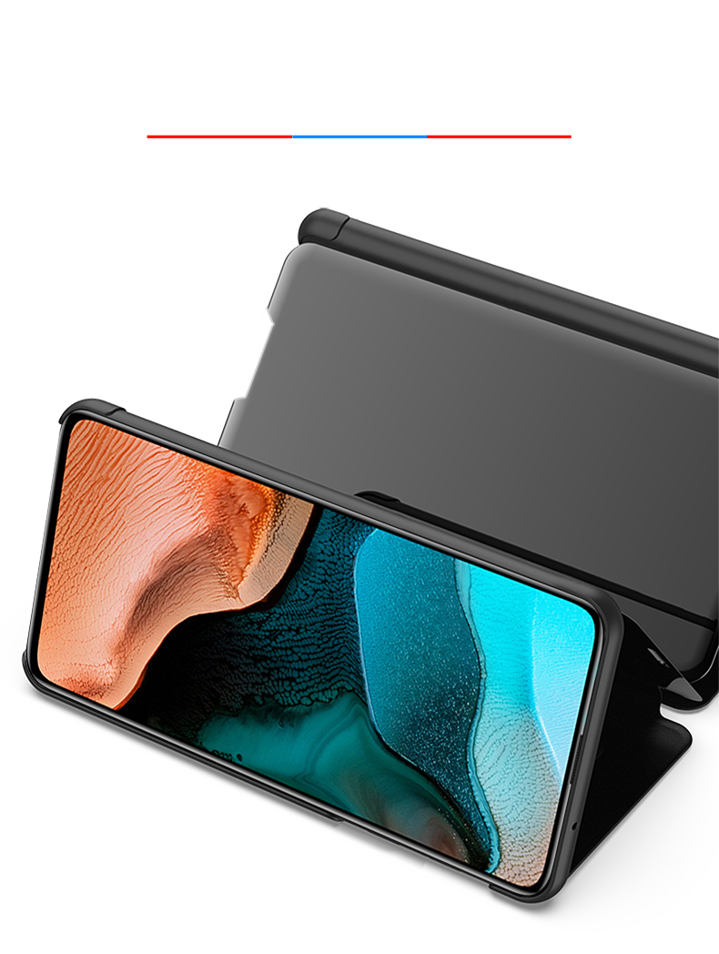 Ansicht-Fenster-plattierter Spiegel-Oberflächen-Leder-Standhell ​​für Xiaomi Redmi K30 Pro / POCO F2 Pro - Silber-