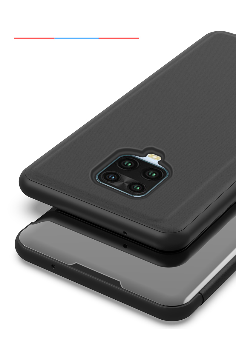 Visualizza la Finestra a Specchio Placcato in Pelle Supporto in Pelle Guscio Per Xiaomi Redmi Note 9 Pro - Nero