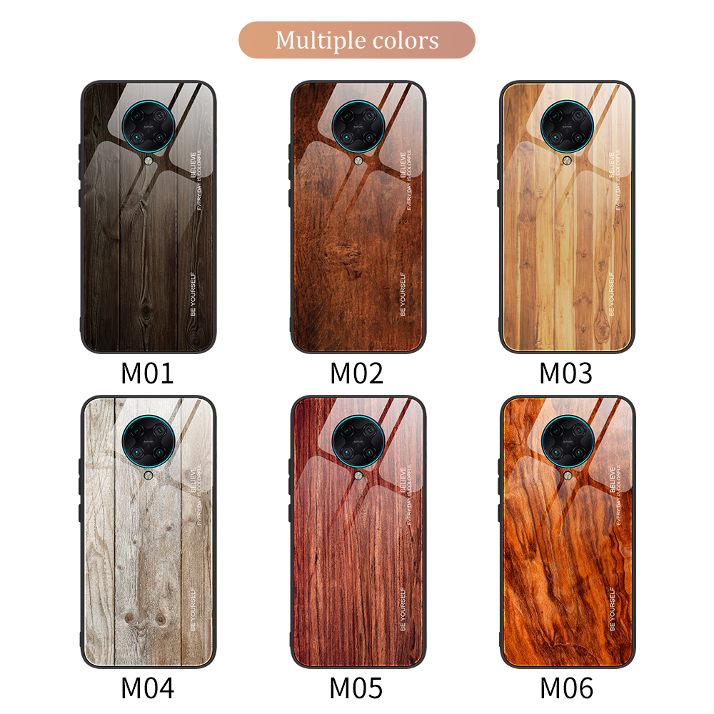 Holzkornmuster Tpu+temperierte Glas Handyabdeckung Für Xiaomi Redmi K30 Pro/Poco F2 Pro - Kaffee