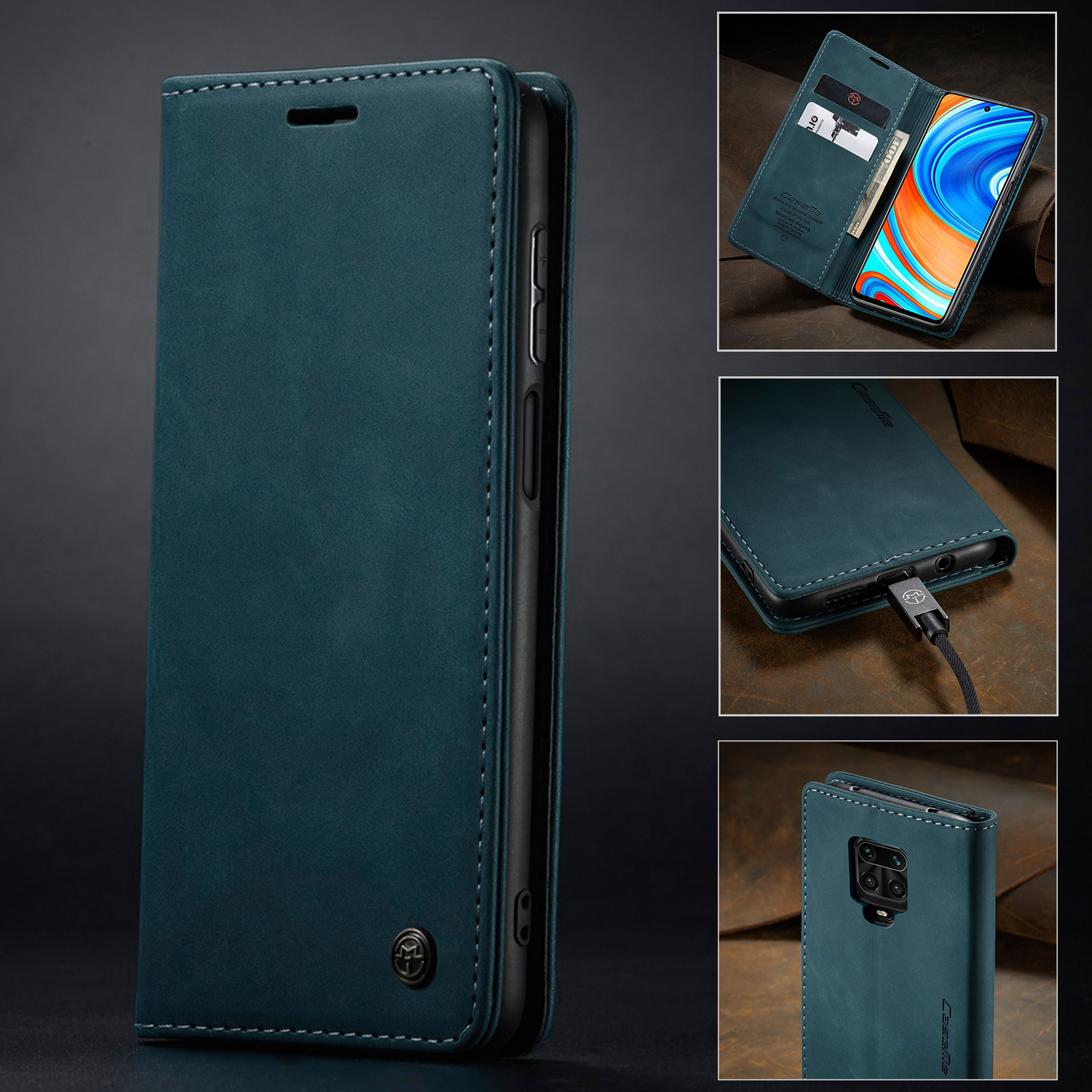 Caseme 013 Serie Case de Billetera de Cuero Absorbido Automáticamente Para Xiaomi Redmi Note 9 Pro/nota 9 Pro Máx/nota 9S - Negro