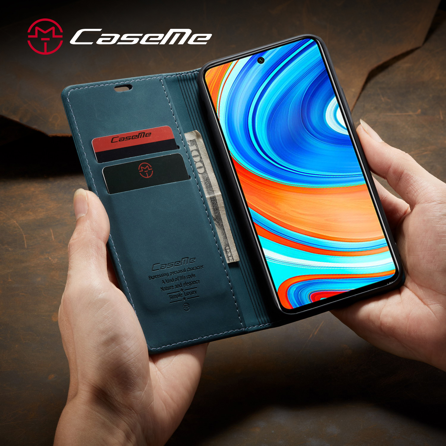 Caseme 013 Série Auto-absorbed le Cuir Portefeuille Pour Xiaomi Redmi Note 9 Pro / Note 9 Pro Max / Note 9S - le Noir