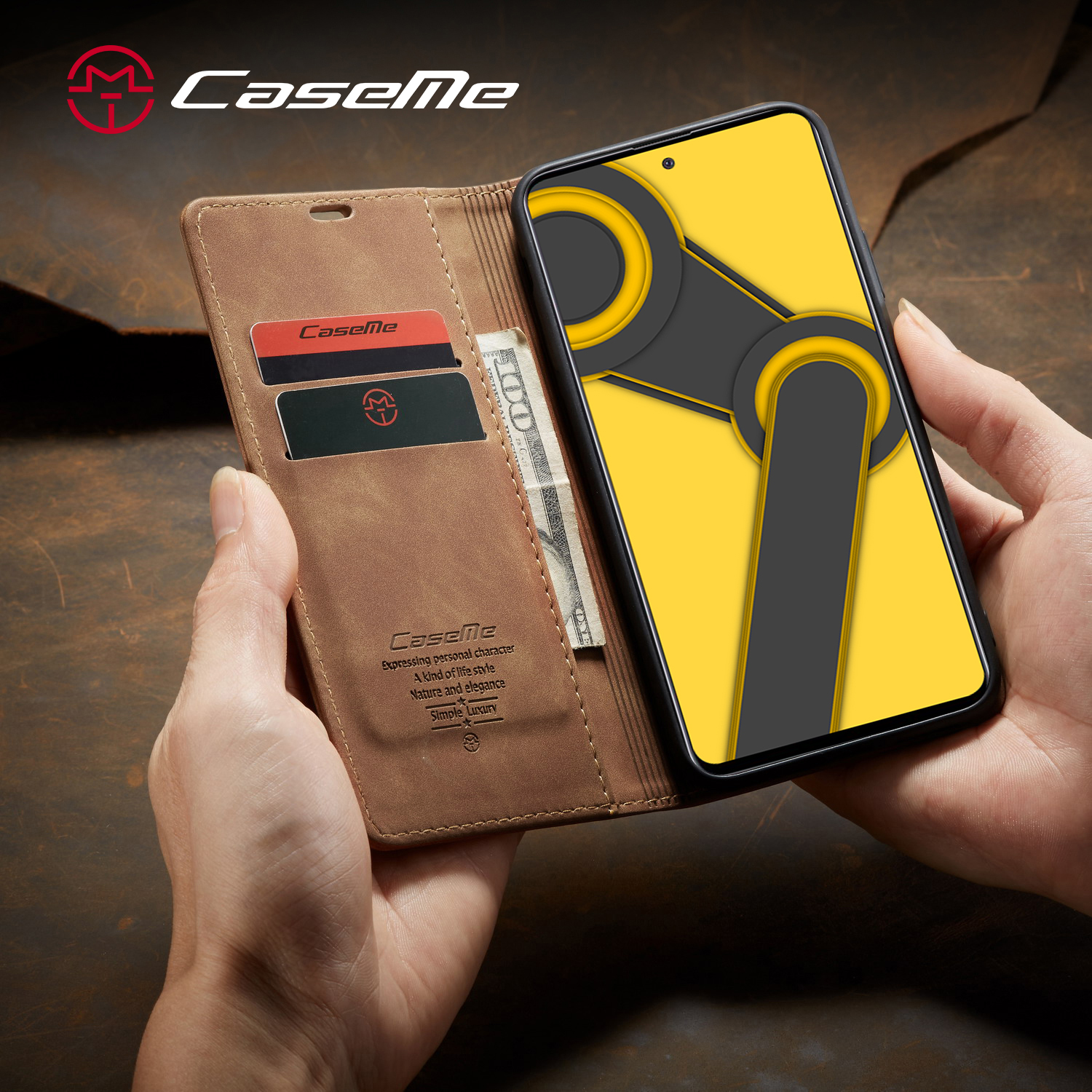 Caseme 013 Série Auto-absorbed le Cuir Portefeuille Pour Xiaomi Redmi Note 9 Pro / Note 9 Pro Max / Note 9S - le Noir