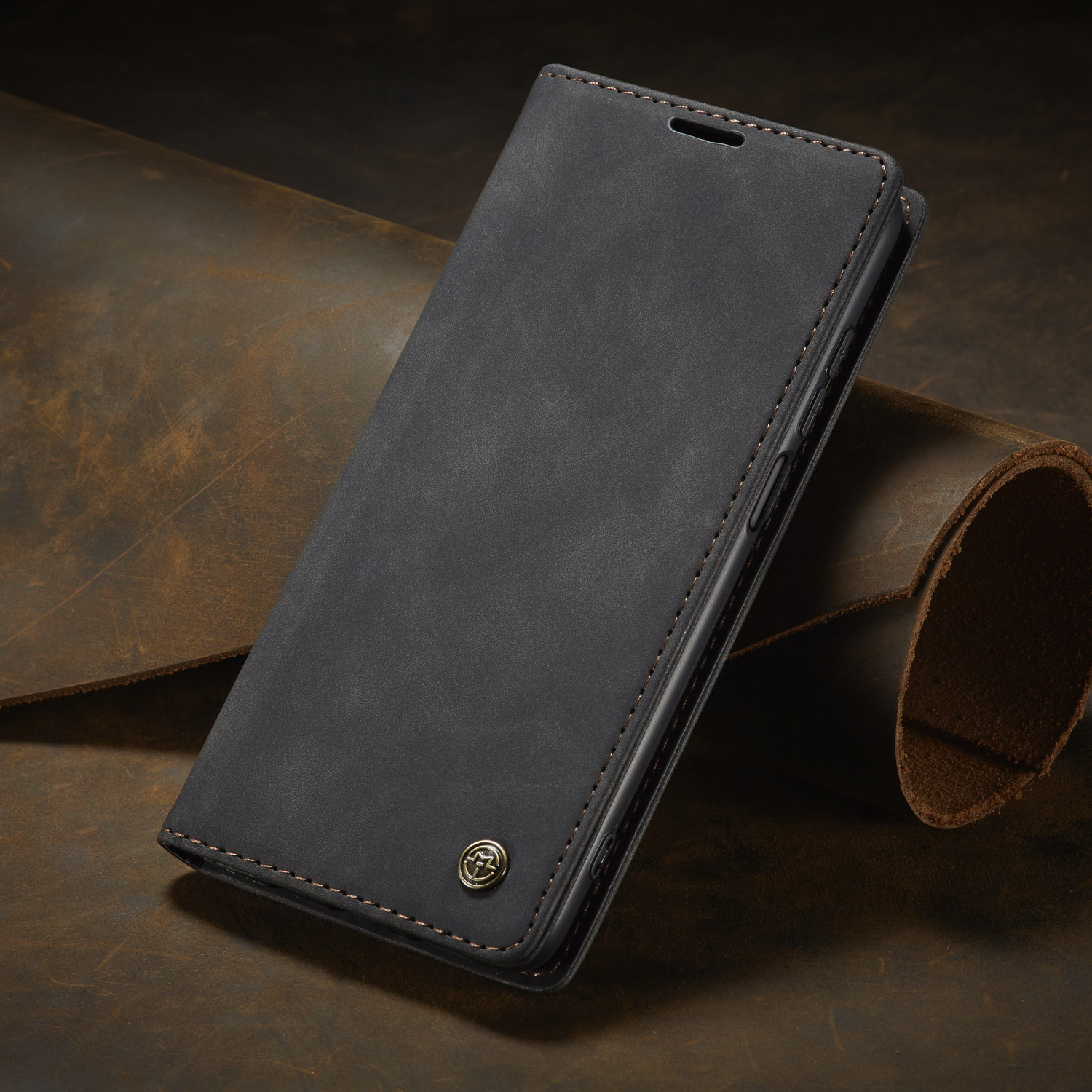 Caseme 013 Série Auto-absorbed le Cuir Portefeuille Pour Xiaomi Redmi Note 9 Pro / Note 9 Pro Max / Note 9S - le Noir