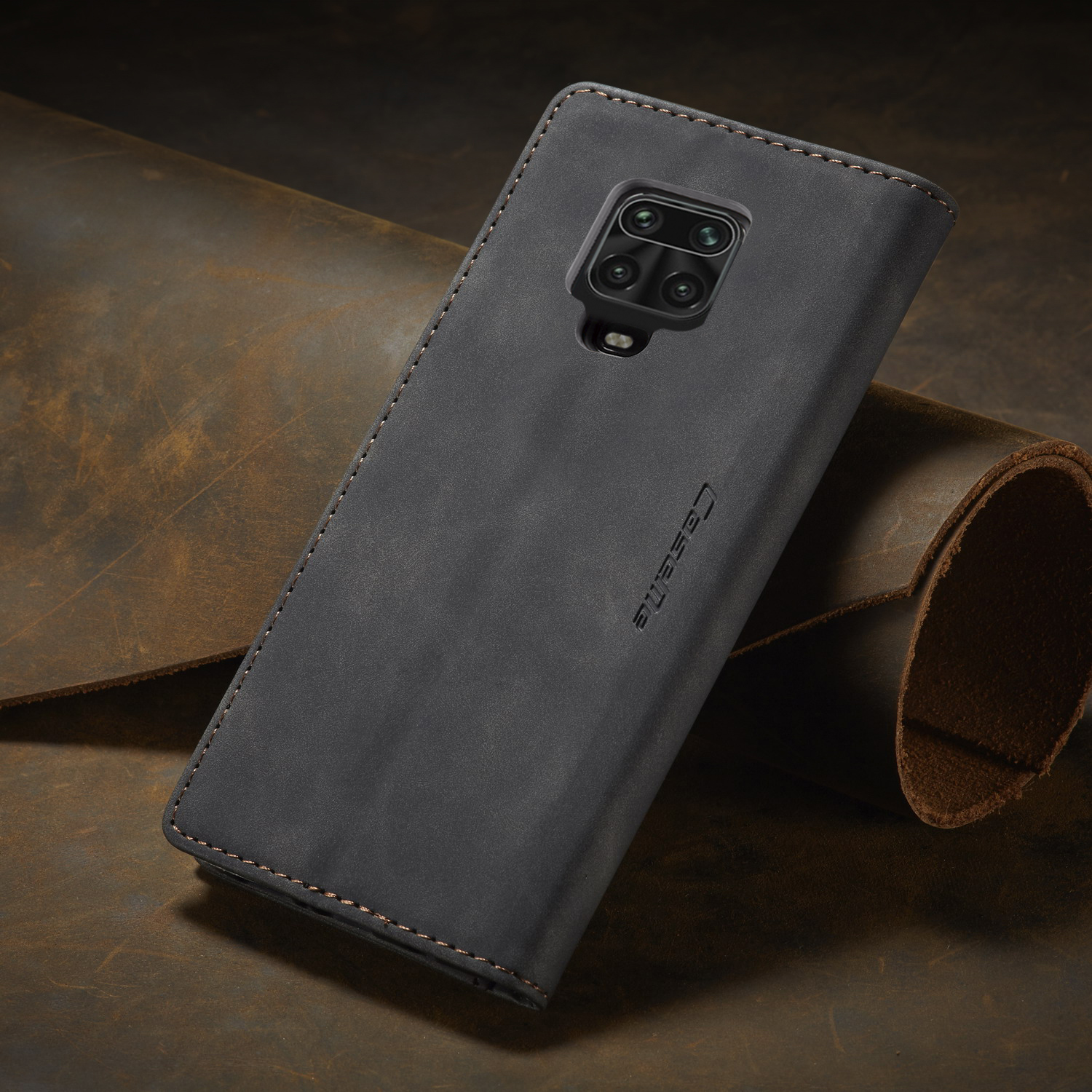 Caseme 013 Série Auto-absorbed le Cuir Portefeuille Pour Xiaomi Redmi Note 9 Pro / Note 9 Pro Max / Note 9S - le Noir