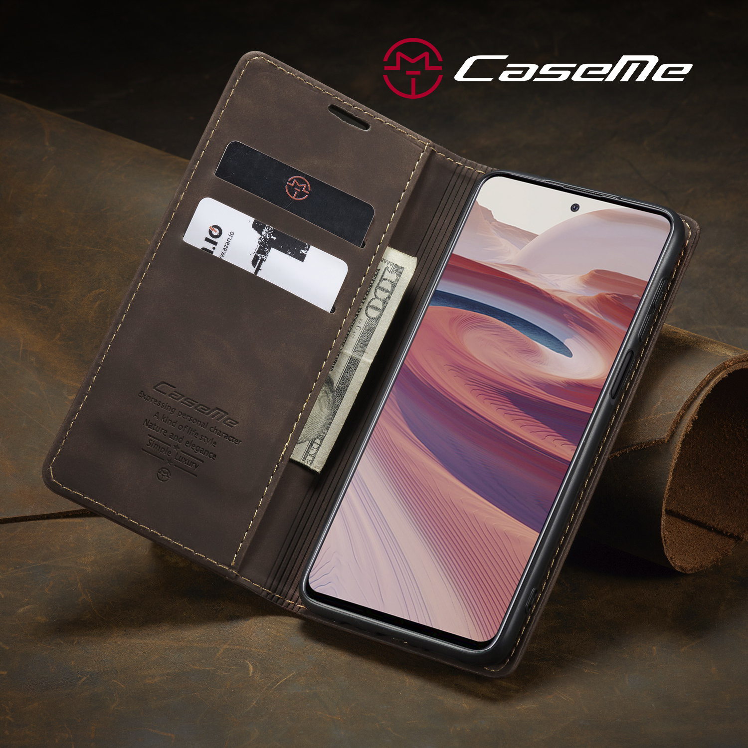 Caseme 013 Série Auto-absorbed le Cuir Portefeuille Pour Xiaomi Redmi Note 9 Pro / Note 9 Pro Max / Note 9S - le Noir