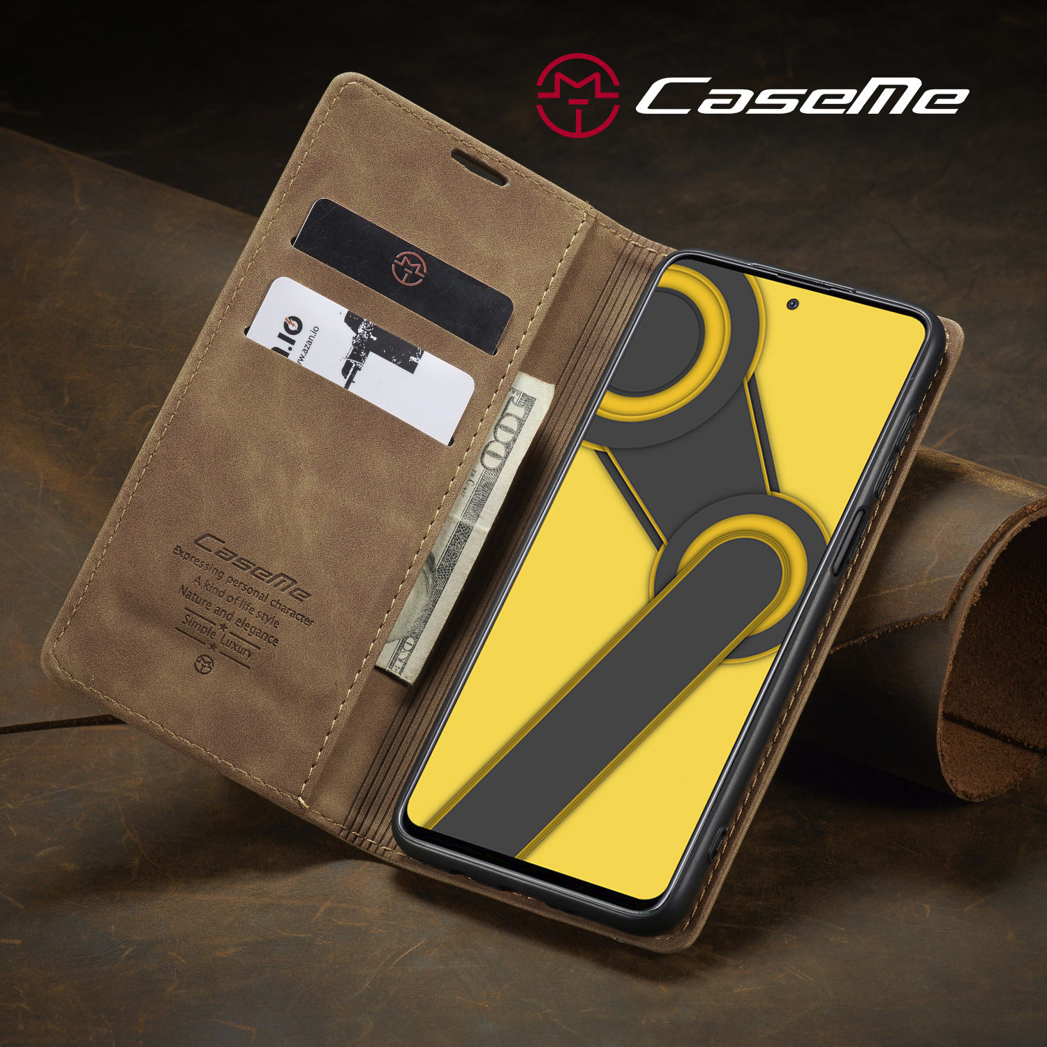 Caseme 013 Série Auto-absorbed le Cuir Portefeuille Pour Xiaomi Redmi Note 9 Pro / Note 9 Pro Max / Note 9S - le Noir