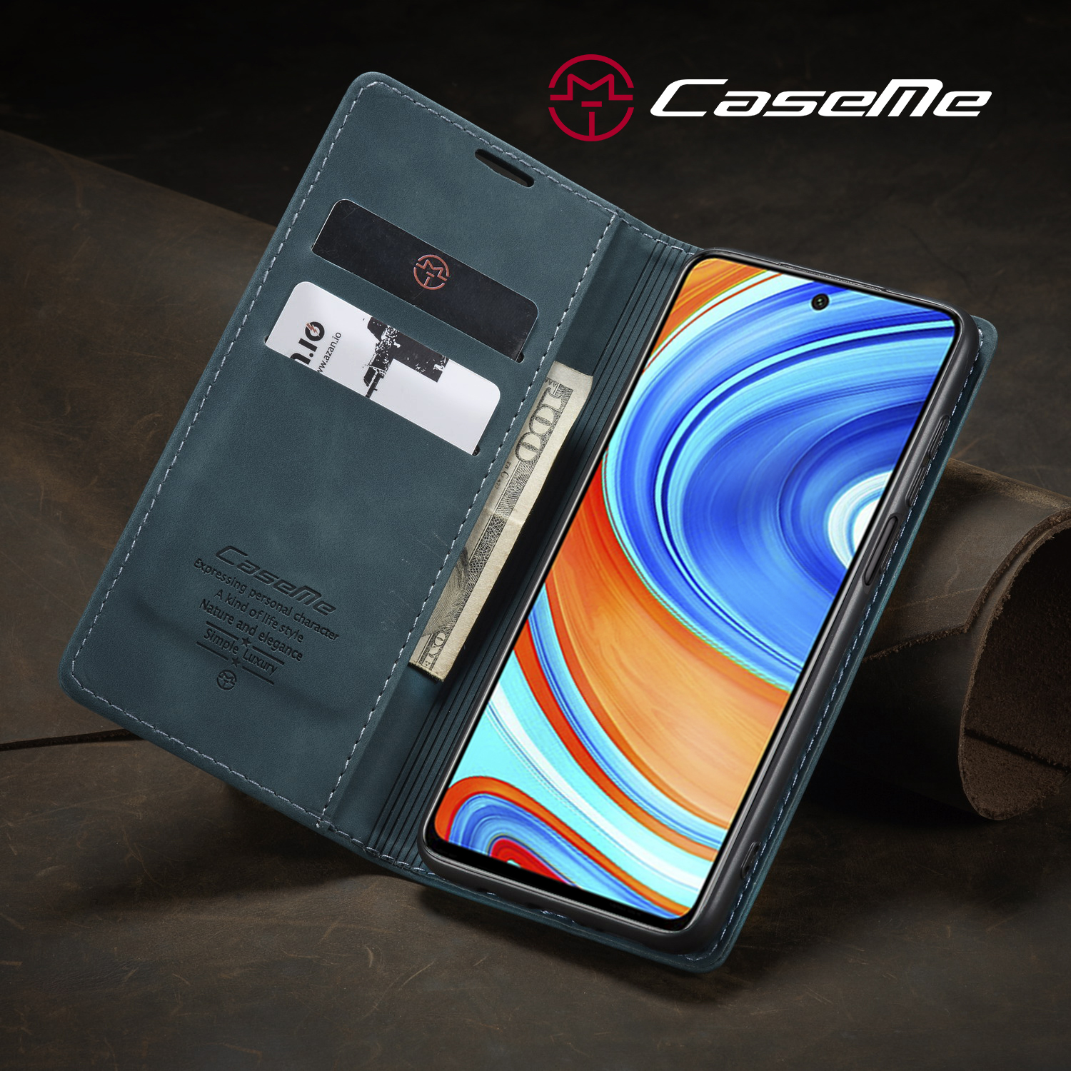 Caseme 013 Série Auto-absorbed le Cuir Portefeuille Pour Xiaomi Redmi Note 9 Pro / Note 9 Pro Max / Note 9S - le Noir