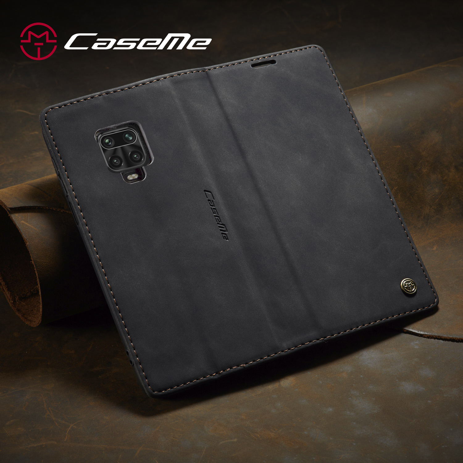 Caseme 013 Serie Auto-absorbiertes Lederbrieftasche Für Xiaomi Redmi Note 9 Pro/Note 9 Pro Max/Note 9s - Schwarz