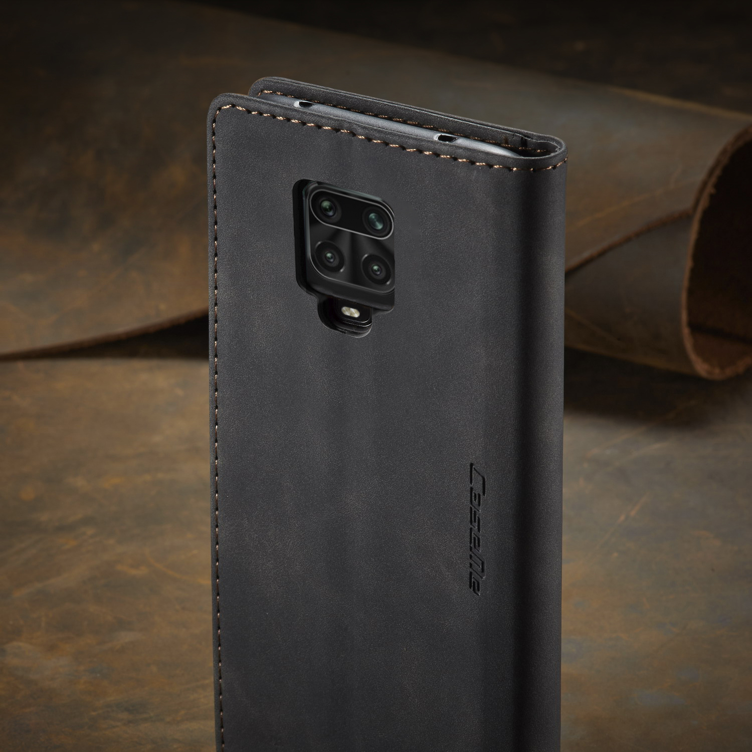 Caseme 013 Série Auto-absorbed le Cuir Portefeuille Pour Xiaomi Redmi Note 9 Pro / Note 9 Pro Max / Note 9S - le Noir