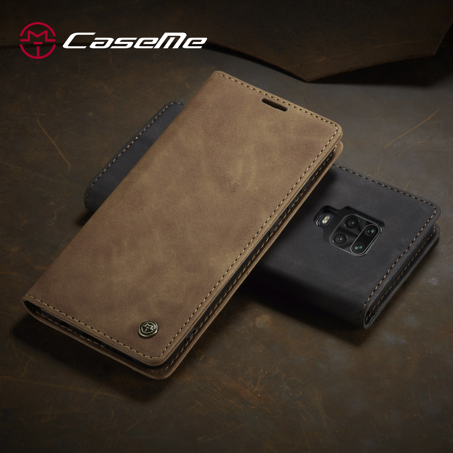 Caseme 013 Série Auto-absorbed le Cuir Portefeuille Pour Xiaomi Redmi Note 9 Pro / Note 9 Pro Max / Note 9S - le Noir