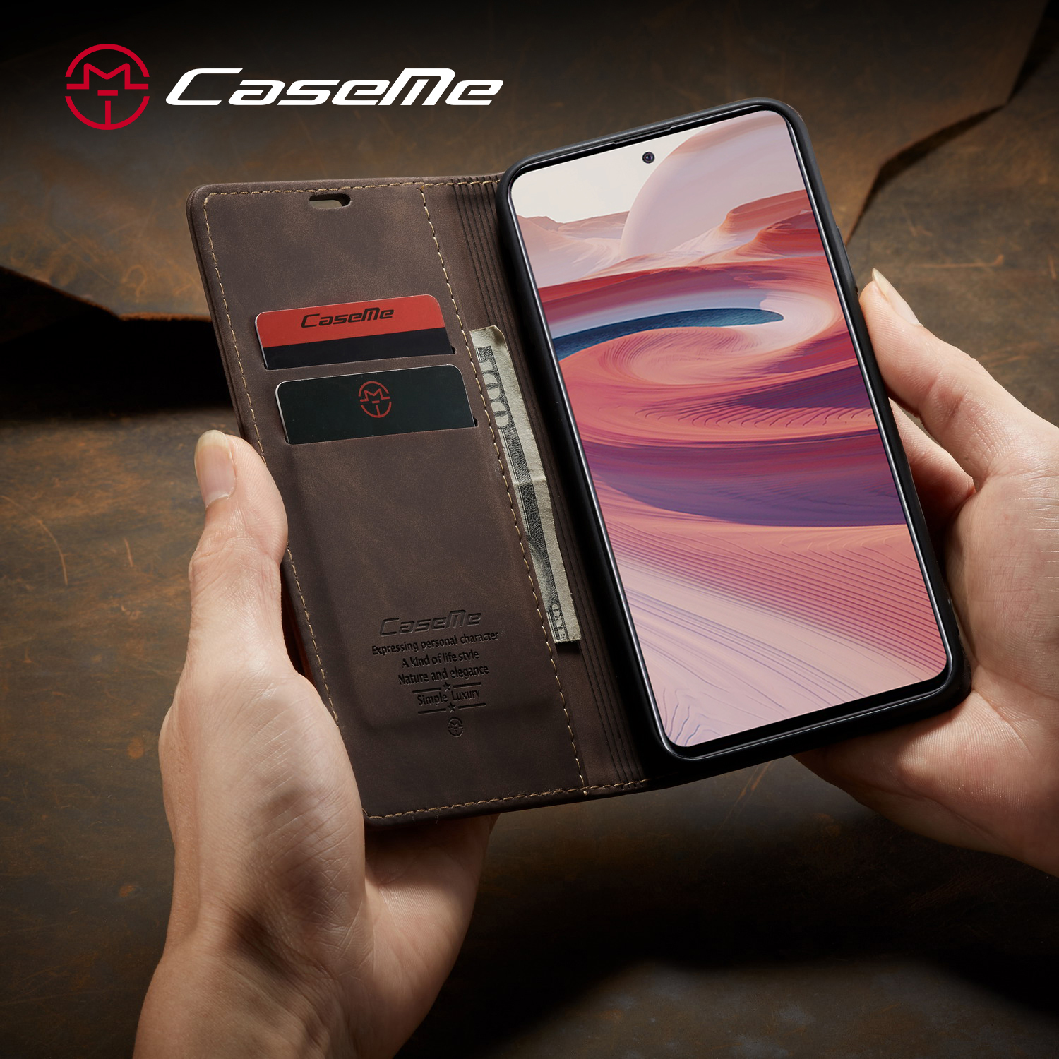 Caseme 013 Série Auto-absorbed le Cuir Portefeuille Pour Xiaomi Redmi Note 9 Pro / Note 9 Pro Max / Note 9S - le Noir