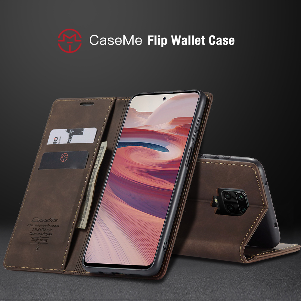 Caseme 013 Serie Auto-absorbiertes Lederbrieftasche Für Xiaomi Redmi Note 9 Pro/Note 9 Pro Max/Note 9s - Schwarz