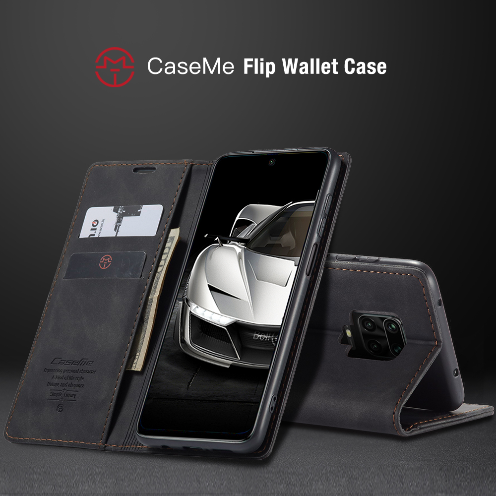 Caseme 013 Serie Auto-absorbiertes Lederbrieftasche Für Xiaomi Redmi Note 9 Pro/Note 9 Pro Max/Note 9s - Schwarz