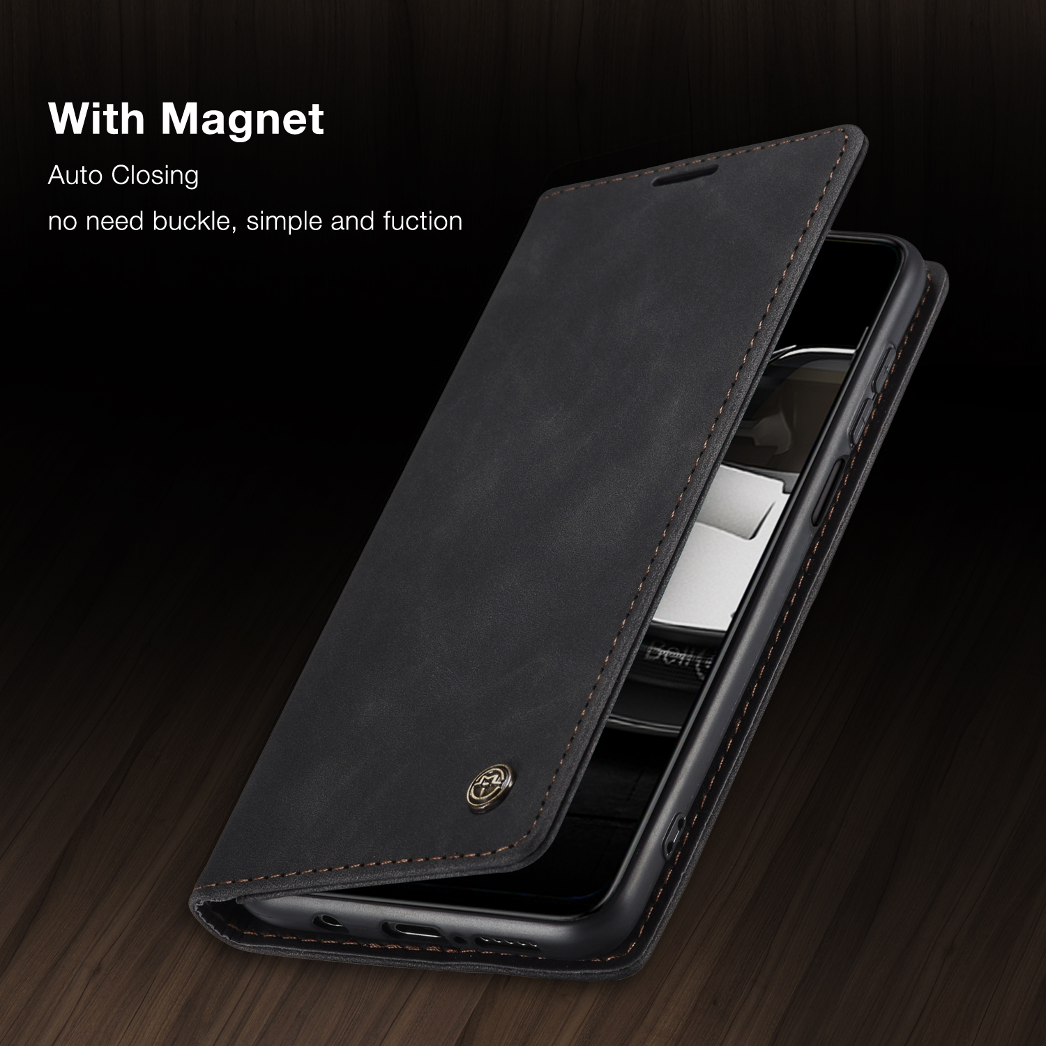 Caseme 013 Série Auto-absorbed le Cuir Portefeuille Pour Xiaomi Redmi Note 9 Pro / Note 9 Pro Max / Note 9S - le Noir