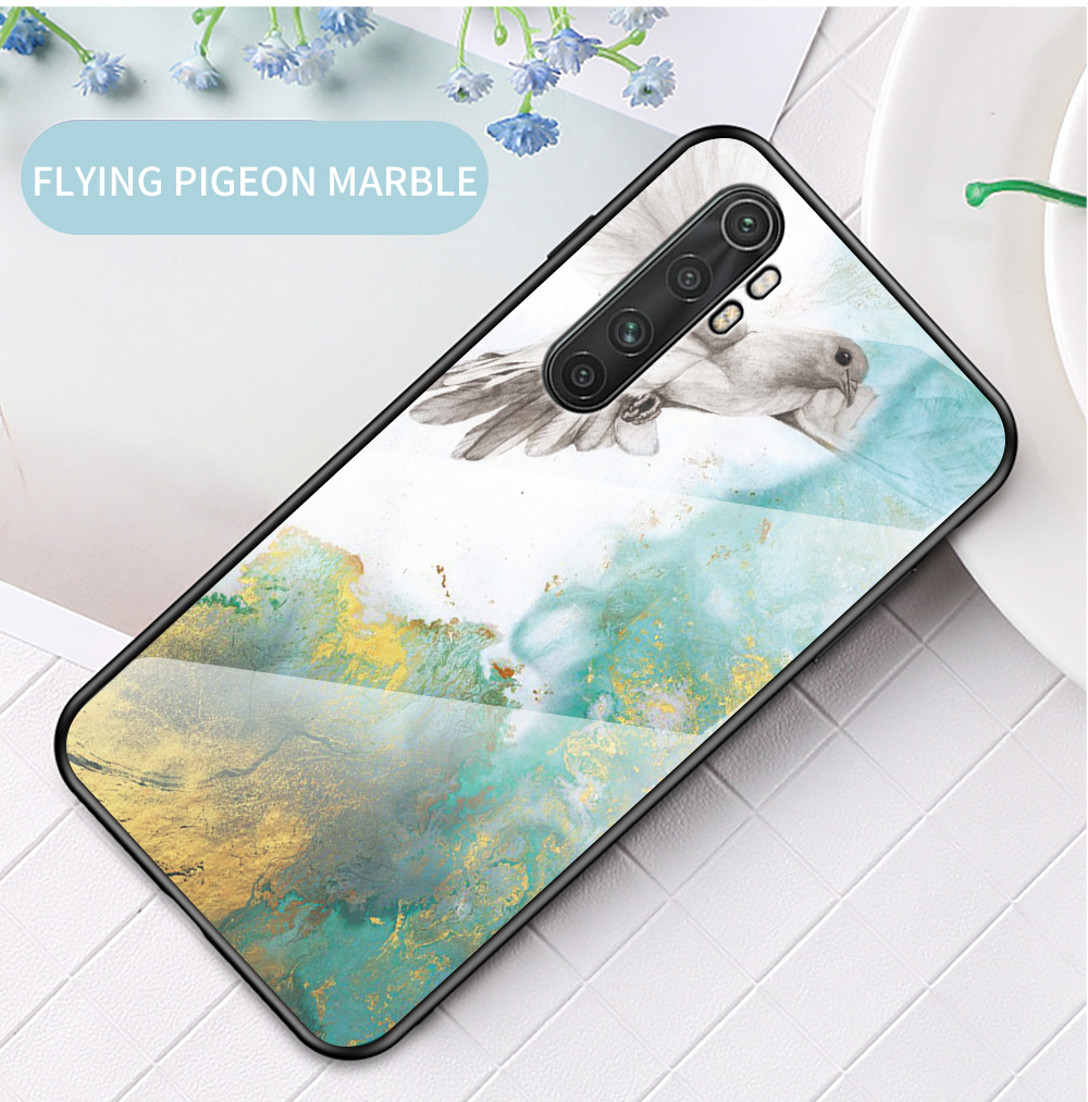 Padrão de Grão de Mármore Temperado PC + TPU Combo Shell Para Xiaomi Mi Note 10 Lite - Pombo Voador