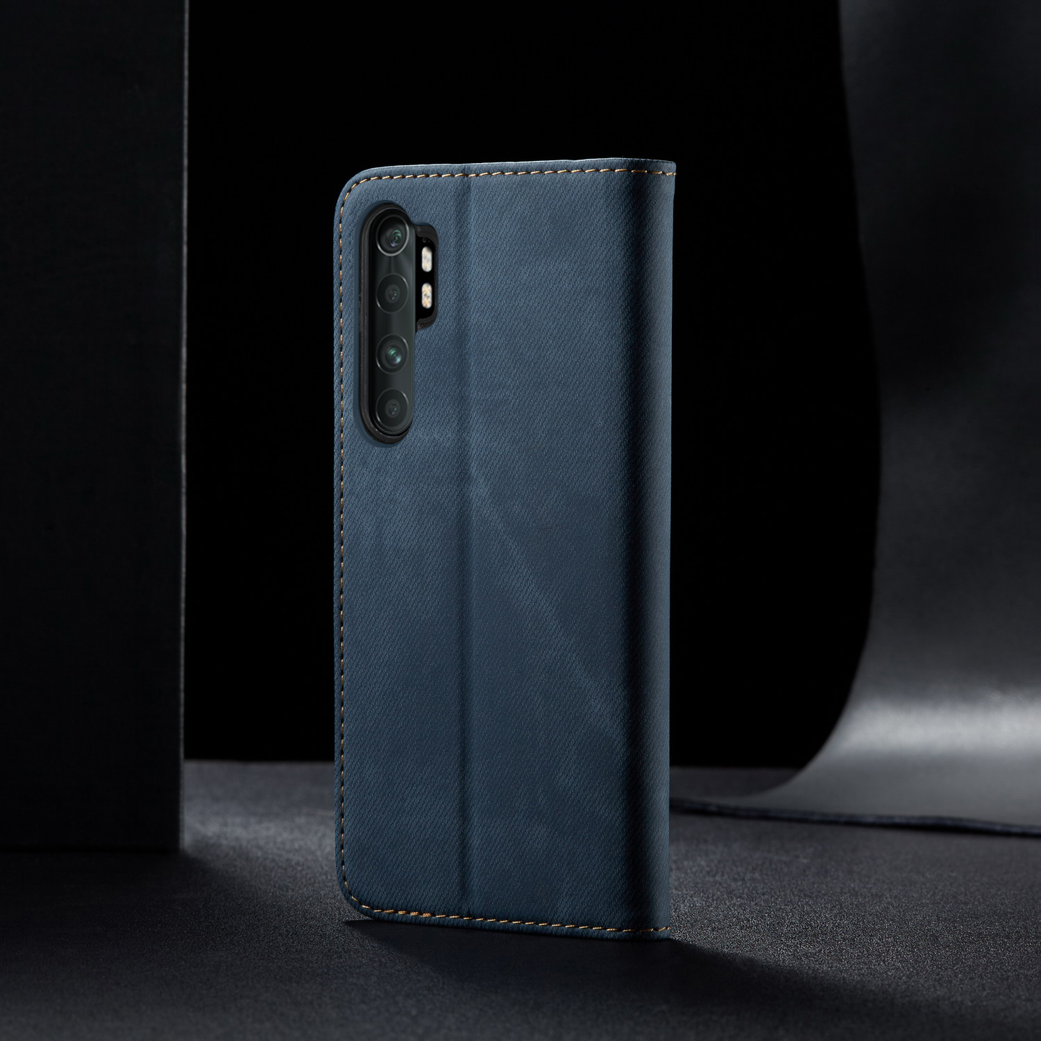 Jeans Ploth Leather Phone Casting Com Carteira Stand Para Xiaomi Mi Note 10 Lite - Castanho