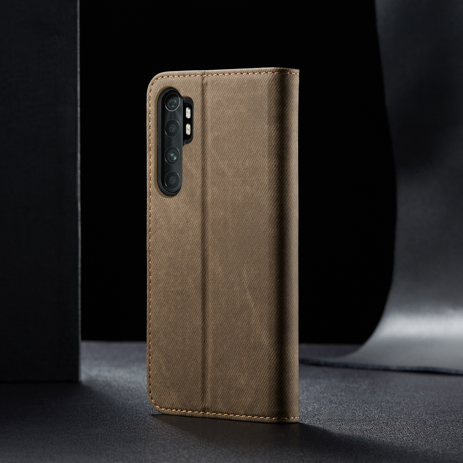 Jeans Stoff Leder Telefongehäuse Mit Brieftasche Für Xiaomi Mi Note 10 Lite - Braun