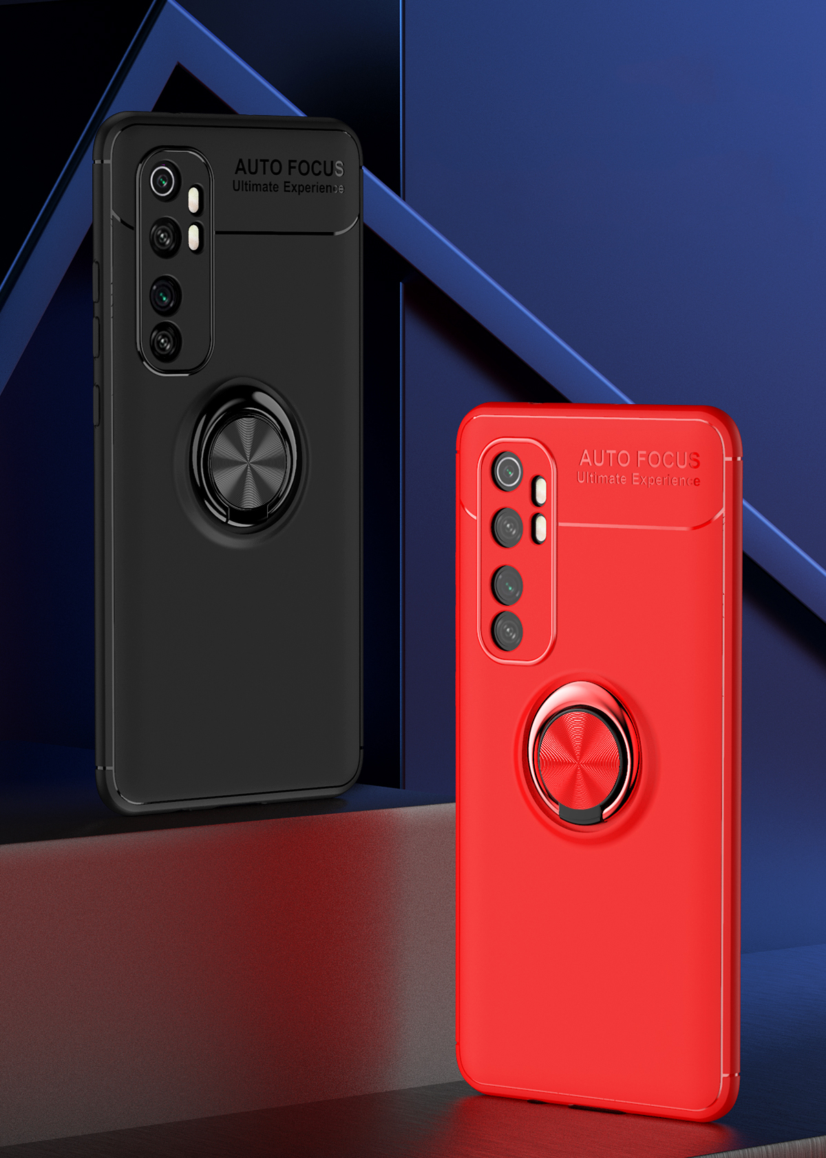 Lenuo Ring Kickstand TPU Tampa [folha de Metal Magnético Embutido] Para Xiaomi Mi Note 10 Lite - Preto / Vermelho